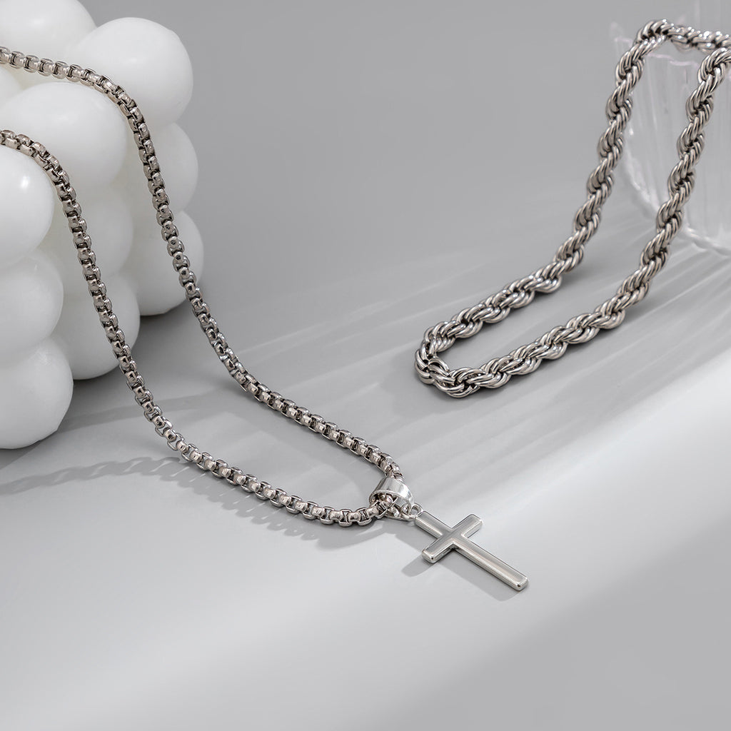 Simple fashion double stacked cross design pendant necklace
