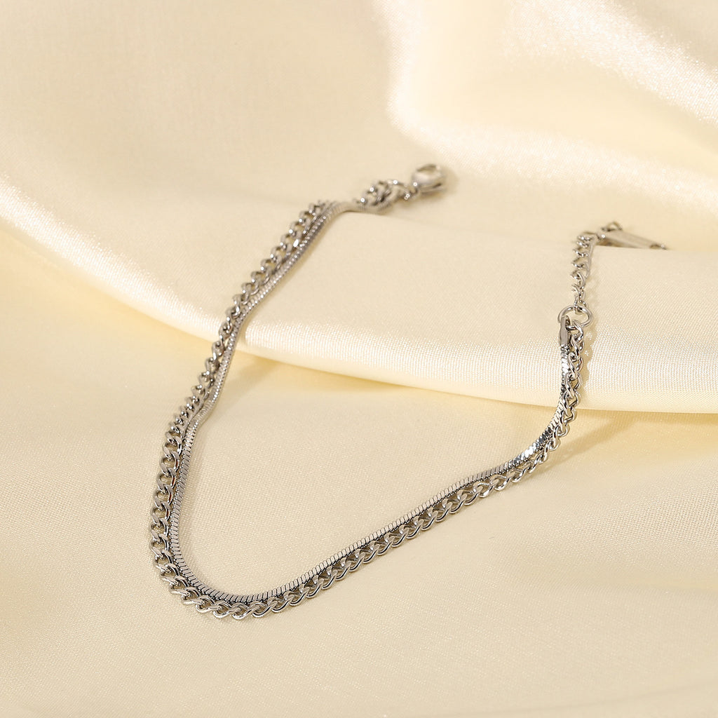 Fashion personality stainless steel double layer snake chain Cuban chain bracelet