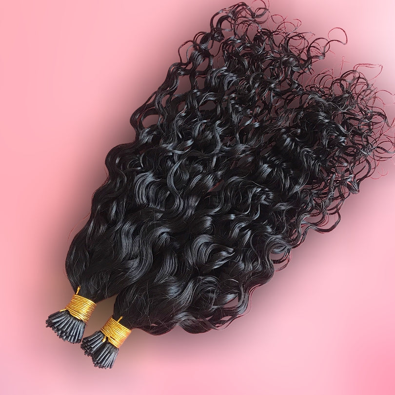 Water Curly Wave I Tip Human Hair Extensions (100 pc)